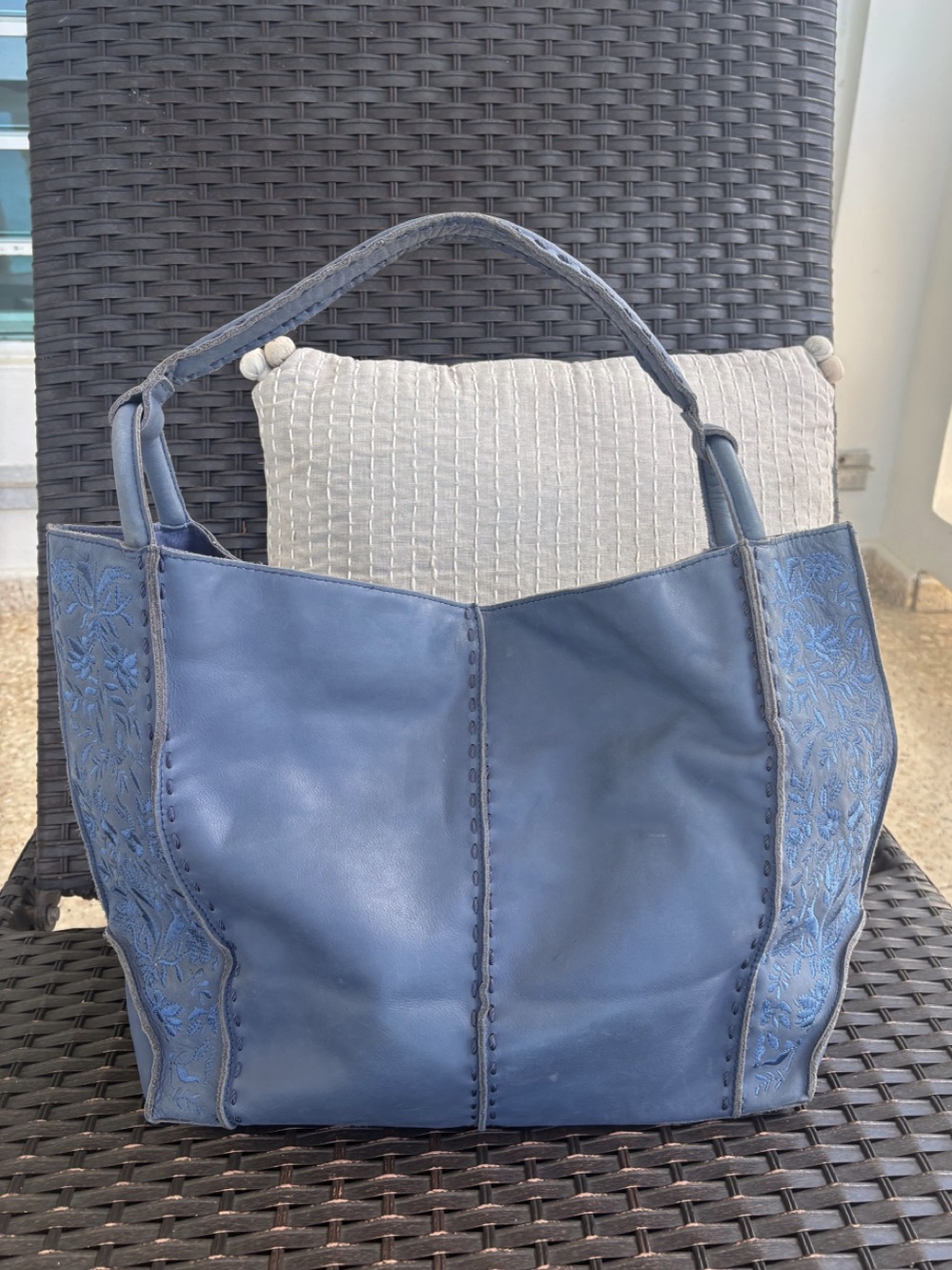 The Sak Los Feliz Large Tote Blue Leather Embroidered Bag